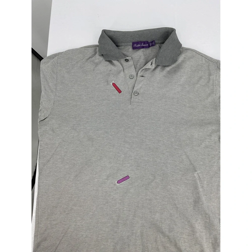 Ralph Lauren Golf Polo Shirt Herringbone‎ Pattern Gray Short Sleeve L